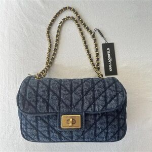Karl Lagerfeld Agyness Denim Quilted Shoulder Bag NWOT